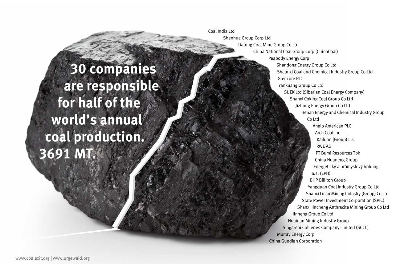 Graphic displaying 30 companies that are accounting for 50.66 % of annual coal production globally
